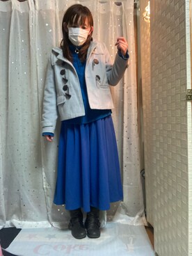 「ブルーコーデ」｜「アイテム（ダッフルコート）」を使った、𝓡𝓲𝓷✮𝓡𝓲𝓷夏Ver.さん（レディース・153cm）の冬コーディネート