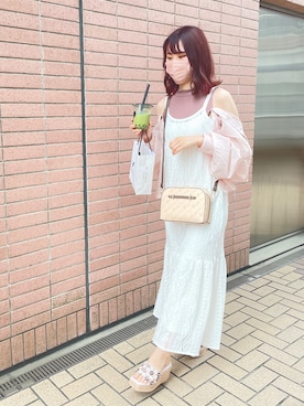 「シースルー」｜「アイテム（その他シューズ）」を使った、りほさん（レディース・158cm）の春コーディネート