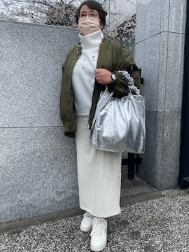 「メガネ女子」｜「アイテム（MA-1）」を使った、agiさん（レディース・161cm）の春コーディネート