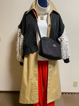 「アイテム（ステンカラーコート）」を使った、agiさん（レディース・163cm）の春コーディネート