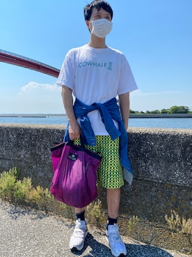 「NECESSARY or UNNECESSARY（ネセサリーオアアンネセサリー）のアイテム（トップス）」を使った、agiさん（メンズ・178cm）の夏コーディネート