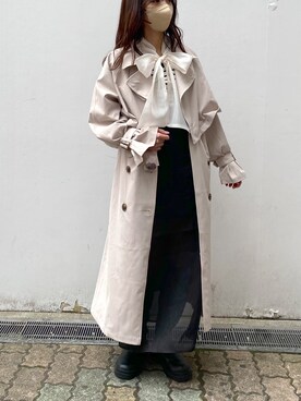 「one after another NICE CLAUP（ワンアフターアナザーナイスクラップ）のアイテム（トレンチコート）」を使った、小坂祐美さん（レディース・158cm）の冬コーディネート