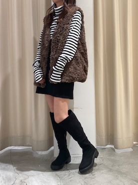 「one after another NICE CLAUP（ワンアフターアナザーナイスクラップ）のアイテム（その他アウター）」を使った、小坂祐美さん（レディース・158cm）の秋コーディネート