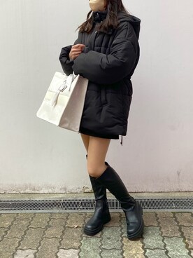 「one after another NICE CLAUP（ワンアフターアナザーナイスクラップ）のアイテム（ダウンジャケット/コート）」を使った、小坂祐美さん（レディース・158cm）の冬コーディネート