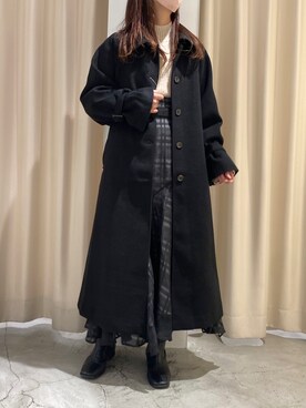 「one after another NICE CLAUP（ワンアフターアナザーナイスクラップ）のアイテム（ステンカラーコート）」を使った、小坂祐美さん（レディース・158cm）の秋コーディネート