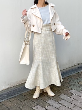 「one after another NICE CLAUP（ワンアフターアナザーナイスクラップ）のアイテム（トレンチコート）」を使った、小坂祐美さん（レディース・158cm）の春コーディネート