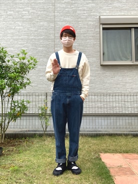 「ニットキャップ」｜「アイテム（オールインワン・サロペット）」を使った、ふみまるさん（メンズ・167cm）の春コーディネート