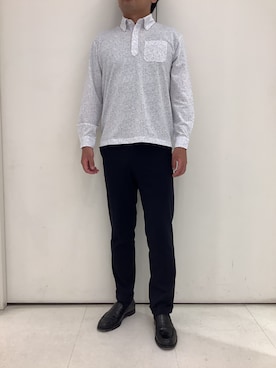 「TOKYO SHIRTS（トウキョウシャツ）のビズポロ ポロシャツ 小花柄プリント 長袖 メンズ（ポロシャツ、グレー系）」を使った、BRICK HOUSE シャツ工房 大和郡山イオンモール店さん（メンズ・176cm）の秋コーディネート