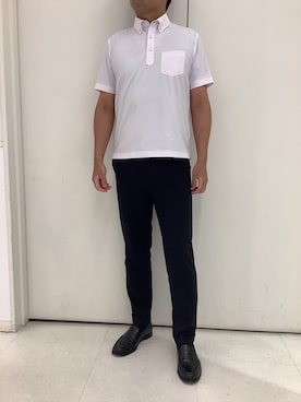 「TOKYO SHIRTS（トウキョウシャツ）のビズポロ ポロシャツ コンフォートドライ 半袖 メンズ（ポロシャツ、ピンク系）」を使った、BRICK HOUSE シャツ工房 大和郡山イオンモール店さん（メンズ・176cm）の夏コーディネート