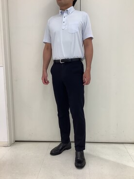 「TOKYO SHIRTS（トウキョウシャツ）のビズポロ コンフォートドライ 半袖ポロシャツ（ポロシャツ、ブルー系）」を使った、BRICK HOUSE シャツ工房 大和郡山イオンモール店さん（メンズ・176cm）の夏コーディネート