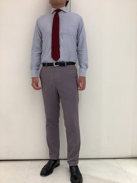 「TOKYO SHIRTS（トウキョウシャツ）の【吸水速乾】【COFREX】 形態安定ノンアイロン ホリゾンタルワイド 長袖ビジネスワイシャツ（ビジネスシャツ、ブルー系）」を使った、BRICK HOUSE シャツ工房 大和郡山イオンモール店さん（メンズ・176cm）の秋コーディネート