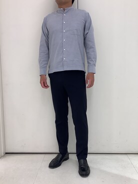 「TOKYO SHIRTS（トウキョウシャツ）のカジュアルシャツ スタンドカラー 長袖 メンズ（シャツ/ブラウス、ブルー系）」を使った、BRICK HOUSE シャツ工房 大和郡山イオンモール店さん（メンズ・176cm）の秋コーディネート