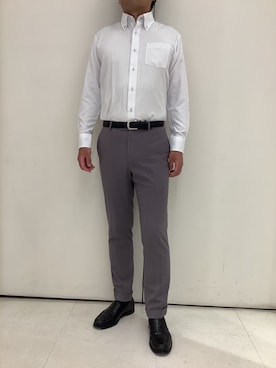 「TOKYO SHIRTS（トウキョウシャツ）の【吸水速乾】【COFREX】 形態安定ノンアイロン ボタンダウン 長袖ビジネスワイシャツ（ビジネスシャツ、グレー系）」を使った、BRICK HOUSE シャツ工房 大和郡山イオンモール店さん（メンズ・176cm）の夏コーディネート