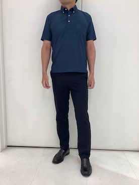 「TOKYO SHIRTS（トウキョウシャツ）のビズポロ ポロシャツ コンフォートドライ 半袖 メンズ（ポロシャツ、ブルー系）」を使った、BRICK HOUSE シャツ工房 大和郡山イオンモール店さん（メンズ・176cm）の夏コーディネート