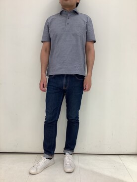 「TOKYO SHIRTS（トウキョウシャツ）のビズポロ クールタッチコットン 綿100% 半袖ポロシャツ（ポロシャツ、ブルー系）」を使った、BRICK HOUSE シャツ工房 大和郡山イオンモール店さん（メンズ・176cm）の春コーディネート