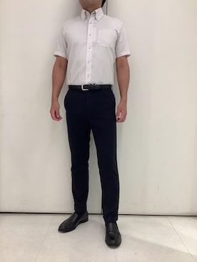 「TOKYO SHIRTS（トウキョウシャツ）の【吸水速乾】 形態安定ノンアイロン ボタンダウン 半袖ビジネスワイシャツ（ビジネスシャツ、ベージュ系）」を使った、BRICK HOUSE シャツ工房 大和郡山イオンモール店さん（メンズ・176cm）の夏コーディネート