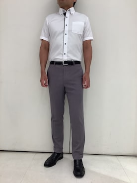 「TOKYO SHIRTS（トウキョウシャツ）の【超形態安定】【吸水速乾】 形態安定ノンアイロン ボタンダウン 半袖ビジネスワイシャツ（ビジネスシャツ、ホワイト系）」を使った、BRICK HOUSE シャツ工房 大和郡山イオンモール店さん（メンズ・176cm）の夏コーディネート