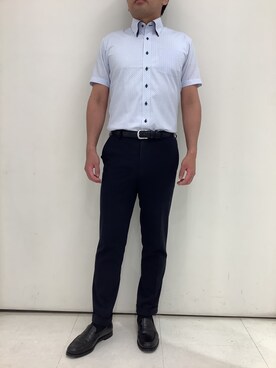 「TOKYO SHIRTS（トウキョウシャツ）の【Layered Cool】【吸水速乾】 形態安定ノンアイロン ボタンダウン 半袖ビジネスワイシャツ（ビジネスシャツ、ブルー系）」を使った、BRICK HOUSE シャツ工房 大和郡山イオンモール店さん（メンズ・176cm）の夏コーディネート