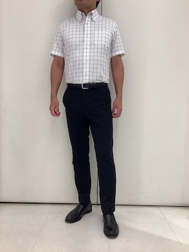 「TOKYO SHIRTS（トウキョウシャツ）の【吸水速乾】 形態安定ノンアイロン ボタンダウン 半袖ビジネスワイシャツ（ビジネスシャツ、ブルー系）」を使った、BRICK HOUSE シャツ工房 大和郡山イオンモール店さん（メンズ・176cm）の夏コーディネート
