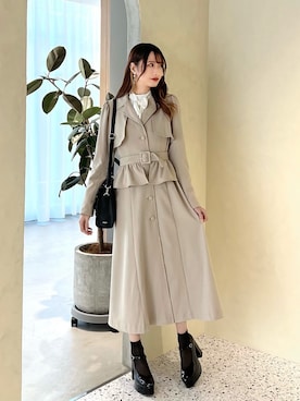 「イエベ」｜「アイテム（トレンチコート）」を使った、帆乃佳さん（レディース・164cm）の冬コーディネート