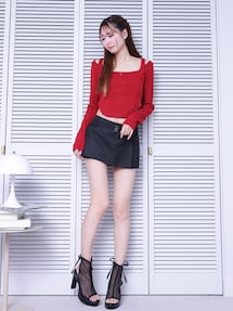 セール】カットアウトショルダーリブTOP（Tシャツ/カットソー