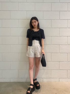 「アイテム（カーディガン/ボレロ）」を使った、加納沙耶佳さん（レディース・152cm）の夏コーディネート