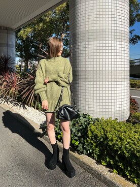 「EMODA（エモダ）のサイドゴアタンクブーツ（ブーツ）」を使った、加納沙耶佳さん（レディース・152cm）の秋コーディネート