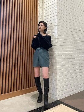 「EMODA（エモダ）のスクエアポイントミドルブーツ（ブーツ）」を使った、加納沙耶佳さん（レディース・152cm）の冬コーディネート