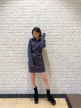 「EMODA（エモダ）のサイドゴアタンクブーツ（ブーツ）」を使った、加納沙耶佳さん（レディース・152cm）の秋コーディネート
