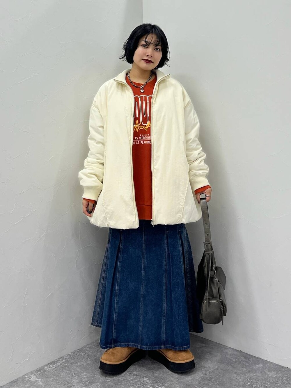 「低身長、着痩せ・細見え、カジュアル、骨格ストレート、体型カバー、モード、ストリート、PAGEBOY、PBLIM、骨格ストレート_PAGEBOY、エレガント_PAGEBOY」｜「PAGEBOYのアウトポケットBAG（ショルダーバッグ、その他）」を使った、imamuuさん（レディース・154cm）の冬コーディネートの1枚目の写真