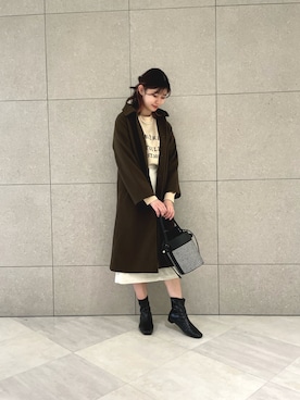 「ロゴニット」｜「アイテム（ステンカラーコート）」を使った、salt*°さん（レディース・167cm）の冬コーディネート