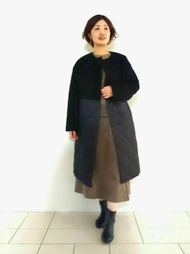 「ママファッション」｜「アイテム（ノーカラーコート）」を使った、gissyさん（レディース・161cm）の冬コーディネート