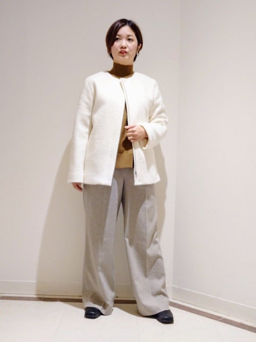 INDIVI ノーカラーコート コート 「トレンド／ウール混」ループ