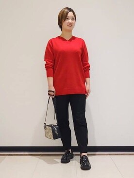 「INDIVI（インディヴィ）の【洗える／裏起毛】ストレッチウォームパンツ（その他パンツ、ブラック系）」を使った、gissyさん（レディース・161cm）の冬コーディネート