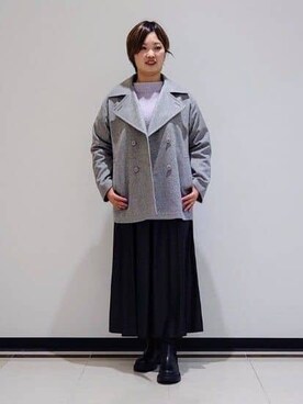「INDIVI（インディヴィ）のレザー調ギャザースカート（スカート、ブラック系）」を使った、gissyさん（レディース・161cm）の冬コーディネート