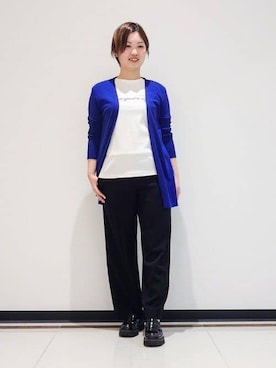 「INDIVI（インディヴィ）の【UVケア／選べるグラフィック】スムースジャージTシャツ（Tシャツ/カットソー、ホワイト系）」を使った、gissyさん（レディース・161cm）の春コーディネート
