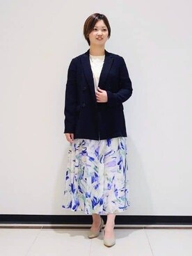 「INDIVI（インディヴィ）の【洗える／多機能／SETUP可】着る日傘ダブルジャケット（テーラードジャケット、ブルー系）」を使った、gissyさん（レディース・161cm）の春コーディネート
