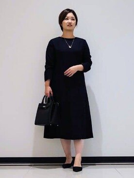 「INDIVI（インディヴィ）の【洗える／UVケア】ジョーゼットフレアワンピース（ワンピース、ブルー系）」を使った、gissyさん（レディース・161cm）の秋コーディネート
