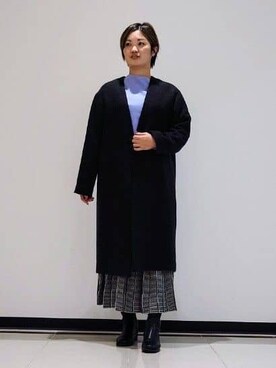 「INDIVI（インディヴィ）の【軽量／ウール混】ライトフォルム ロングコート（ノーカラーコート、グレー系）」を使った、gissyさん（レディース・161cm）の冬コーディネート
