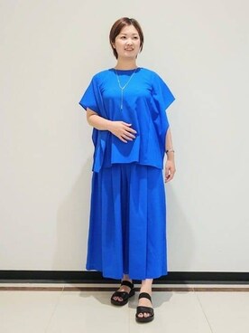 「INDIVI（インディヴィ）の【体型カバー】スクエアブラウス（シャツ/ブラウス、ブルー系）」を使った、gissyさん（レディース・161cm）の夏コーディネート