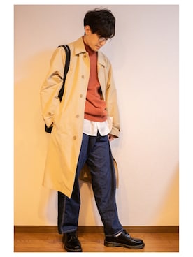 「ペインターパンツ」｜「アイテム（ステンカラーコート）」を使った、いそがわさんさん（メンズ・181cm）の秋コーディネート
