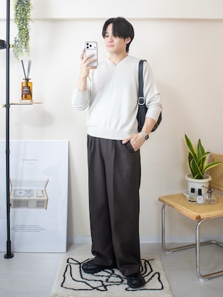 「WYM LIDNM(ウィム バイ リドム)のSEMI WIDE STRAIGHT CLASSIC SLACKS(スラックス)」を使った、ともきさん(メンズ・168cm)の秋コーディネート