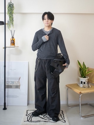 「WYM LIDNM（ウィム バイ リドム）のVINTAGE FADED DUCK CURVED CARGO（カーゴパンツ）」を使った、ともきさん（メンズ・168cm）の秋コーディネート