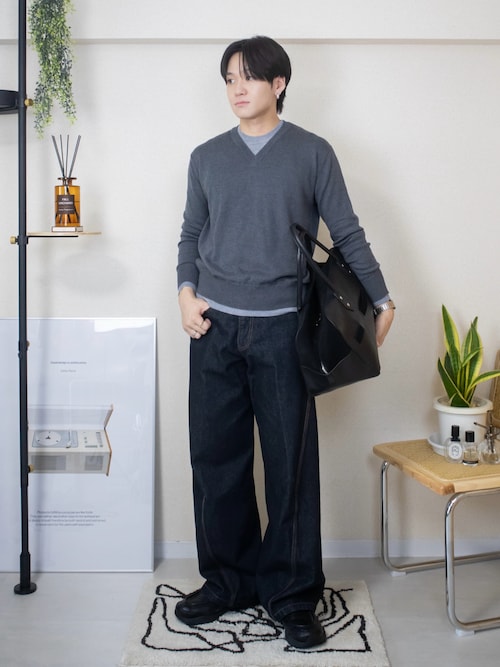 「WYM LIDNM(ウィム バイ リドム)のVINTAGE WASHED CURVED DENIM(デニムパンツ)」を使った、ともきさん(メンズ・168cm)の秋コーディネート