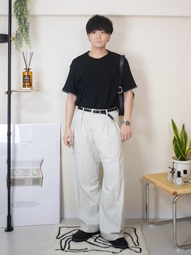 「DNSR（ディーエヌエスアール）のカットオフレイヤードTシャツ ブラック/チャコール（Tシャツ/カットソー、その他）」を使った、ともきさん（メンズ・168cm）の夏コーディネート