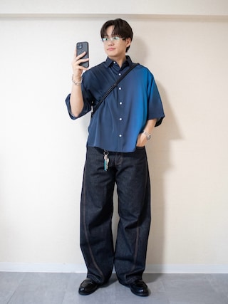 「SINSS（シンス）のLoose fit gradation HS shirt / ルーズフィットグラデーションハーフスリーブシャツ（シャツ/ブラウス）」を使った、ともきさん（メンズ・168cm）の夏コーディネート