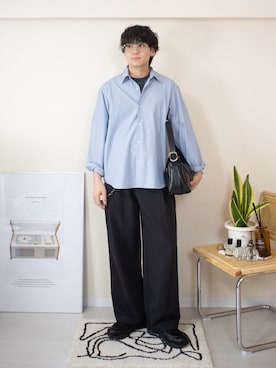 「WYM LIDNM（ウィム バイ リドム）のMICRO SPAN BASIC SHIRT（シャツ/ブラウス、ブルー系）」を使った、ともきさん（メンズ・168cm）の春コーディネート