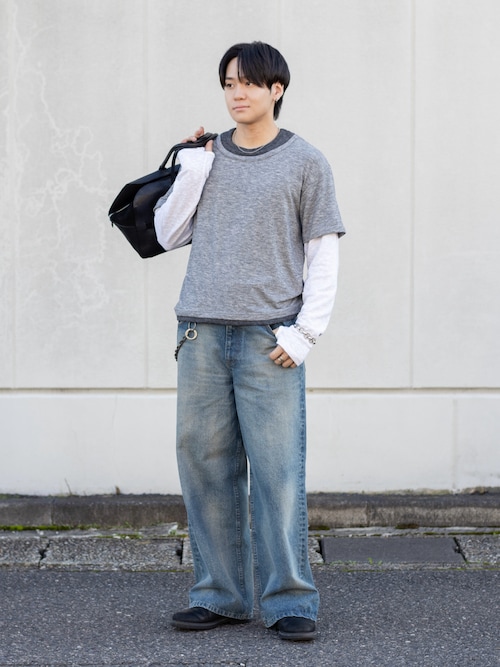 「DNSR(ディーエヌエスアール)のトリプルレイヤーロングスリーブグレー(Tシャツ/カットソー)」を使った、ともきさん(メンズ・168cm)の秋コーディネート
