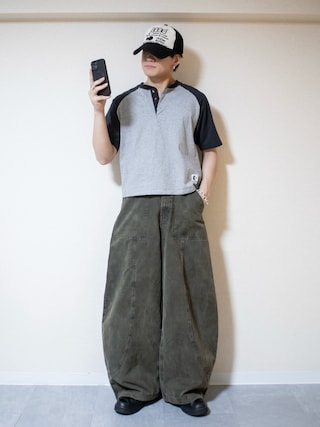 「epnok（エプノック）の【EPNK】Raglan henry neck tee / ラグランヘンリーネックTee（Tシャツ/カットソー）」を使った、ともきさん（メンズ・168cm）の夏コーディネート