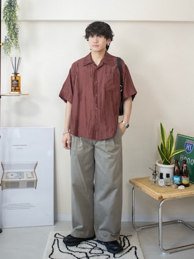「RSSC（アールエスエスシー）のRIPPED JACQUARD HALF SHIRT - WINE（シャツ/ブラウス、その他）」を使った、ともきさん（メンズ・168cm）の春コーディネート